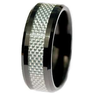 Ashleys Jewelry 8mm Black Ceramic Ring with White Carbon Fiber Inlay 