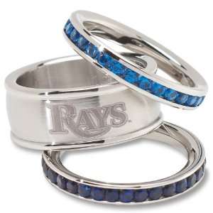  MLB Tampa Bay Rays Logo Crystal Stacked Ring Set: Sports 