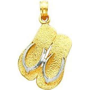  14K Two Tone Gold Large Double Flip Flop Pendant Jewelry