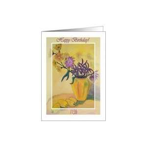  113th Birthday, Yellow Vase and Flowers Card Toys & Games