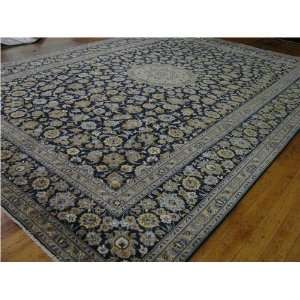  910 x 136 Navy Blue Persian Hand Knotted Wool Kashan Rug 