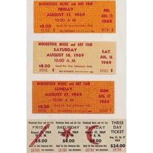  Original Set of 4 Unused 1969 Woodstock Tickets 