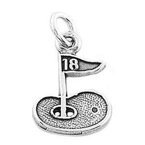    Sterling Silver Golf Green with 18th Hole Flag Charm Jewelry