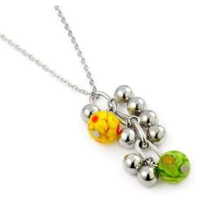 Green And Yellow Millefiori And Silver Ball Dangling Pendant With 16 
