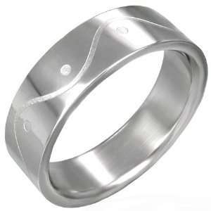    New Flat Wave Style Stainless Steel 6mm Wedding Band: Jewelry