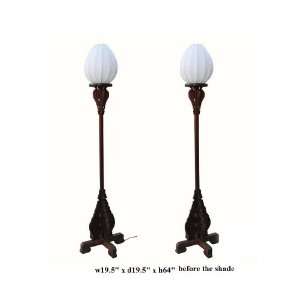   Pair Chinese Rosewood Carved Tall Floor Lamps As1152