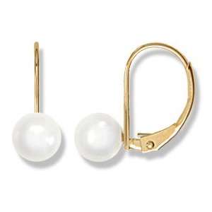  14 Karat Gold 6mm Pearl Leverback Earrings: Gold and 