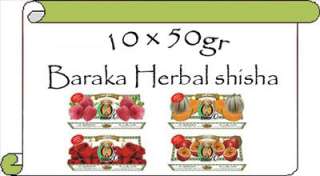 10x50gr Baraka Herbal Hookah Shisha Molasses SHEESHA  