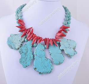 Wholesale 4Pcs Turquoise Coral Jade Chunk Necklace TS01  
