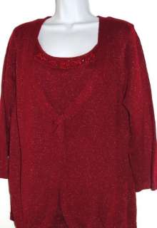 NEW Susan Graver PlushKnit Lurex Sweater Two fer RED/L  