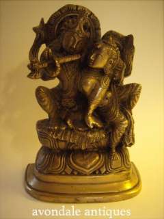 Intricate Brass Statue of Radha Krishna Eternal Love Hindu God  
