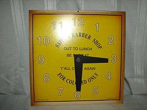 BLACK AMERICANA ADVERTISING BARBER SHOP CLOCK OUT TO LUNCH SIGN  