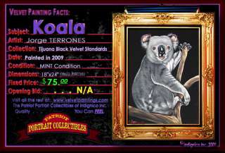 Tijuana Black Velvet painting of A Cuddly Koala by Jorge Terrones 