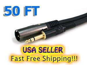 NEW PREMIUM XLR MALE TO 1/4  TRS MALE CABLE GOLD 50 FT  
