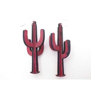 Cherry Red 3D Cactus Wooden Earrings: GTJ: Jewelry