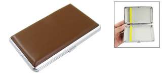 Silver Tone Hem Brown Faux Leather 10 Cigarette Box Case Holder  