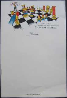 1930 French Champagne Morlant AD Menu w/CHESS Board  