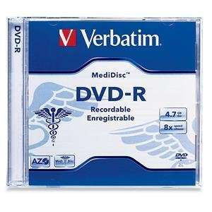 VERBATIM Disc, DVD R,MediDisc, 4.7GB, 8X, Branded Thermal Printable, 1 