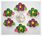 6PC TROPICAL ZEBRA FUNKY FLOWERS PINK LIME FLATBACK RESINS 4 HAIRBOW 