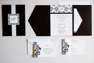 100 Black & White Monogram Pocket Wedding Invitation  