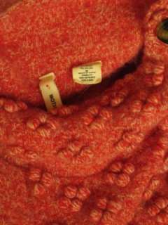 Anthropologie Moth red wool cable knit pom pom peplum hem sweater M 
