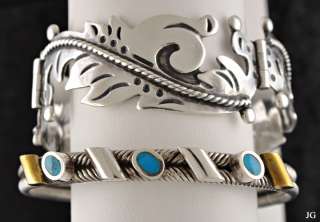 Mexican Sterling Silver Bracelets Turquoise Cuff Mixed Metal  