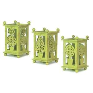  Set of 3 Green Summer Tree Pillar Candle Lanterns 7.5 