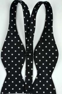 b106 black background white grid silk mens self bow tie  