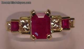 Exquisite Rubies & Princess Cut Diamonds 14k Gold Ring  