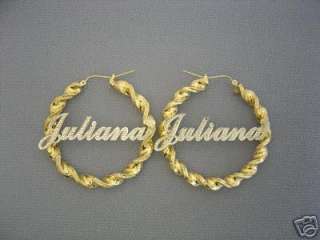 10K Iced Out Name 6mm Twisted Hoop Earrings 2 GH091  