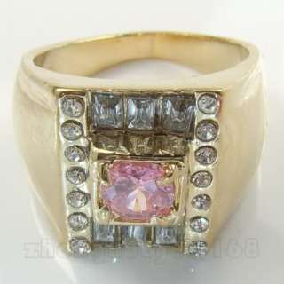 GORGEOUS SIZE:10 MENS PINK SAPPHIRE CZ IN 10KT REAL YELLOW GOLD 