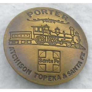  Solid Brass Porter Atchison Topeka Sante Fe Railroad Badge 