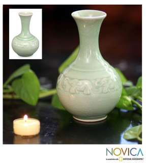Handmade Celadon Vase~Genuine Thai Green Glaze Ceramic  