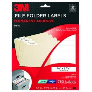 3M Permanent Adhesive File Folder Labels, 0.6 x 3.4 Inches, White 