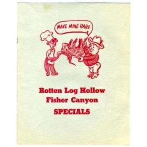 Rotten Log Hollow Fisher Canyon Specials COMIC Menu 