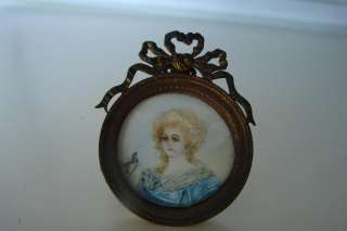 18th c. Miniature Ivory Portrait + Dore Bronze Frame, Cezille  