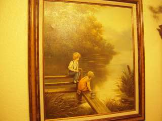 Joe Younger Authentic Oil Art Of Boy and Girl Fishing  
