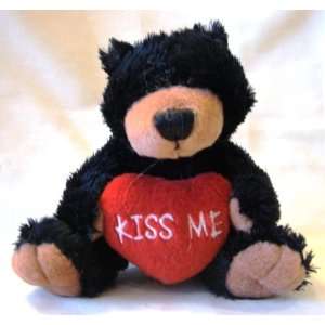    Black Bear Heart Holding Plush with Kissing Sounds: Toys & Games
