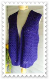   70s Homemade Knit Crocheted Sweater Vest Hippie Purple Unisex  