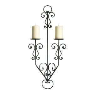 Italian Rustic Wrought Iron Scroll 2 Candle Wall Sconce  