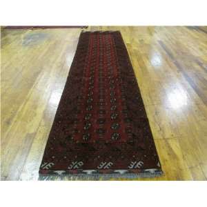  29 x 126 Red Hand Knotted Wool Afghan Runner Rug 