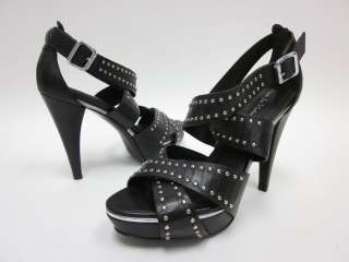 NEW POUR LA VICTOIRE Black Leather Studded Heels Sz 10  