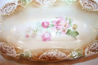   Dish Celery Pink w/Yellow Roses ~ Marked Germany ~ 8.5 ~ EUC  