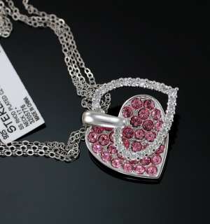  Open Heart Pink CZ Cyrstal 23 mm 3 Chain Pendant Necklace  