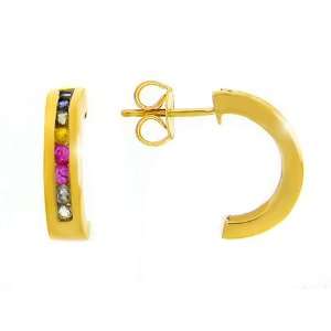  9ct Yellow Gold Multicolour Sapphire Earrings: Jewelry