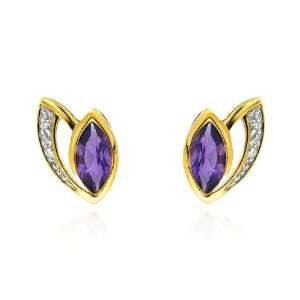  9ct Yellow Gold Amethyst & Diamond Earrings: Jewelry