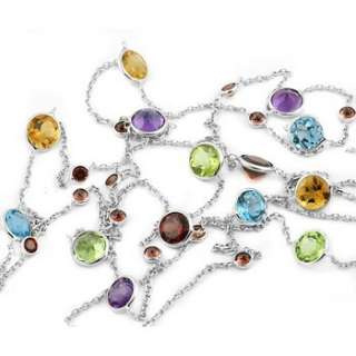   MULTICOLORED GEMSTONE STATION BY THE YARD NECKLACE 14K WHITE GOLD 36