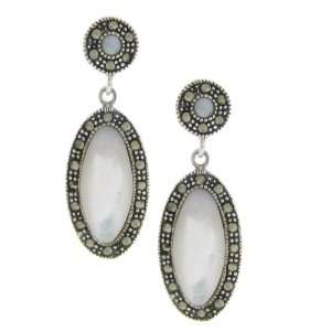  Marcasite Genuine Mother of Pearl Oval Hanging Earrings: Jewelry