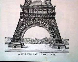 1885 EIFFEL TOWER Paris France Exposition CONSTRUCTION Prints Old NYC 