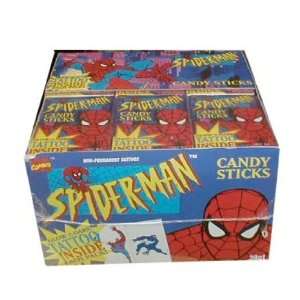 World Confections Spiderman Candy Sticks with Tattoo, 24 Count  